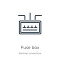 Fuse box icon. Thin linear fuse box outline icon isolated on white background from electrian connections collection. Line vector Royalty Free Stock Photo