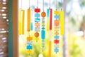 fused glass wind chimes in various colors, outdoors in sunlight Royalty Free Stock Photo