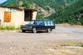 Fushe Arrez, Albania - July 23, 2019. Black funeral car