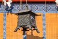 Tsuridourou hanging lamps detail of Ge-haiden (Outer worship hall) at Fushimi Inari Taisha Shinto shrine.