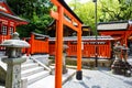 Fushimi Inari Taisha Shrine in Kyoto, Japan with beautiful red gate and japanese garden. Red Torii gates in Fushimi Royalty Free Stock Photo