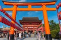 Fushimi Inari-taisha Shrine. Thousands countless vermilion Torii gates on a hill Royalty Free Stock Photo