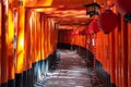 Fushimi Inari-taisha Shrine. Thousands countless vermilion Torii gates on a hill Royalty Free Stock Photo