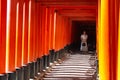 Fushimi Inari-taisha Shrine. Thousands countless vermilion Torii gates on a hill Royalty Free Stock Photo