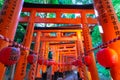 Fushimi Inari-taisha Shrine. Thousands countless vermilion Torii gates on a hill Royalty Free Stock Photo
