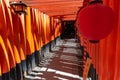 Fushimi Inari-taisha Shrine. Thousands countless vermilion Torii gates on a hill Royalty Free Stock Photo