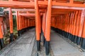 Two walkway paths of Red Torii gates at Fushimi Inari Taisha Shinto shrine. Kyoto, Japan. Royalty Free Stock Photo