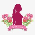 Fusic woman silhouette with flowers and ribbon