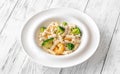 Fusilli with broccoli and shrimps Royalty Free Stock Photo