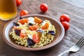 Fusilli lunghi with cheese and cherry tomatoes Royalty Free Stock Photo