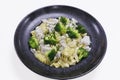 Fusilli pasta with chicken, mushroom and broccoli in rich creamy sauce