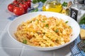 Fusilli pasta with creamy seafood sauce Royalty Free Stock Photo