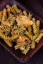 Fusilli pasta pesto Royalty Free Stock Photo