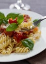 Fusilli pasta with sauce bolognese Royalty Free Stock Photo