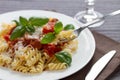 Fusilli pasta with sauce bolognese Royalty Free Stock Photo