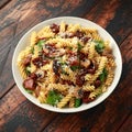 Fusilli Pasta with sun dried tomatoes, mushrooms, parmesan cheese and spinach. healthy food. Royalty Free Stock Photo