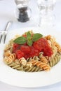 Fusilli pasta with tomato sauce Royalty Free Stock Photo