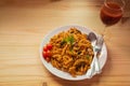 Fusilli Pasta with tomato sauce and Tomato Juice Royalty Free Stock Photo