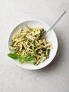 Fusilli pesto pasta with green beans