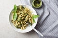 Fusilli pesto pasta with green beans