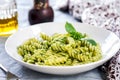 Fusilli in Pesto sauce Royalty Free Stock Photo