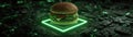 Fusion of food and technology, a hamburger on computer chip symbolizing the digital age Royalty Free Stock Photo