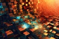 Fusion of geometric shapes, metallic surfaces, and illuminated lines. Generative AI