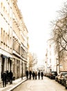 Pedestrians in a small side street in Berlin. Prenzlauer Berg