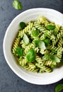 Fussili pasta with basil pesto and herbs