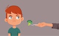 Little Boy Refusing to Eat Broccoli Vector Cartoon Illustration Royalty Free Stock Photo