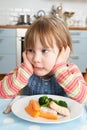 Fussy Young Girl Not Eating Healthy Lunch