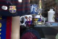 Futbol Club Barcelona official souvenirs: cup, bottle, thermos, clothing and other on the showcase in the shop in