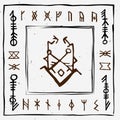 Futhark norse islandic and viking runes set. Magic hand draw symbols as scripted talismans. Vector set of ancient runes