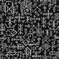 Futhark norse islandic and viking symbol seamless pattern. Magic hand draw symbols as scripted talismans repeatable