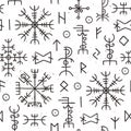 Futhark runes seamless pattern. Norse viking occult symbol design. Iceland esoteric and magic old runic signs. Ancient nordic