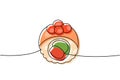 Futomaki, philadelphia sushi roll one line colored continuous drawing. Japanese cuisine, traditional food continuous one Royalty Free Stock Photo