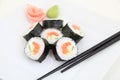 Futomaki, salmon. Traditional japanese sushi rolls Royalty Free Stock Photo