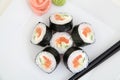 Futomaki, salmon. Traditional japanese sushi rolls Royalty Free Stock Photo