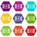 Futsal or indoor soccer field icon set color hexahedron