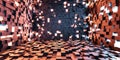 future architecture studio with bright red and blue led lights and cubic walls 3d render illustration