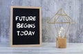 Future begins today words on a small piece of paper