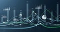 Future of Business Intelligence: Abstract Digital Data Visualization with Interconnected Glowing Lines, Bar Charts, and Pie Graphs Royalty Free Stock Photo