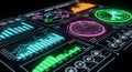 Future Business Intelligence Dashboard with Abstract Glowing Data Graphs on Dark Background Royalty Free Stock Photo