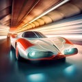 Future Car with Self-Driving in a tunnel. Future Car Royalty Free Stock Photo