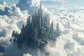 future city floating in the clouds. futuristic city with tall buildings. Royalty Free Stock Photo