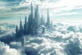 future city floating in the clouds. futuristic city with tall buildings. Royalty Free Stock Photo