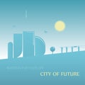 Future city landscape illustration. Cityscape with abstract buildings and blue sky. Cartoon vector background. Royalty Free Stock Photo