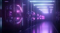 The Future of Communication AIDriven PeertoPeer Networks visualized as a futuristic corridor lined with glowing orbs