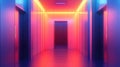 Future corridor with vibrant neon lights and elevator doors Royalty Free Stock Photo