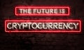 The Future Is Cryptocurrency Neon Sign On Brick